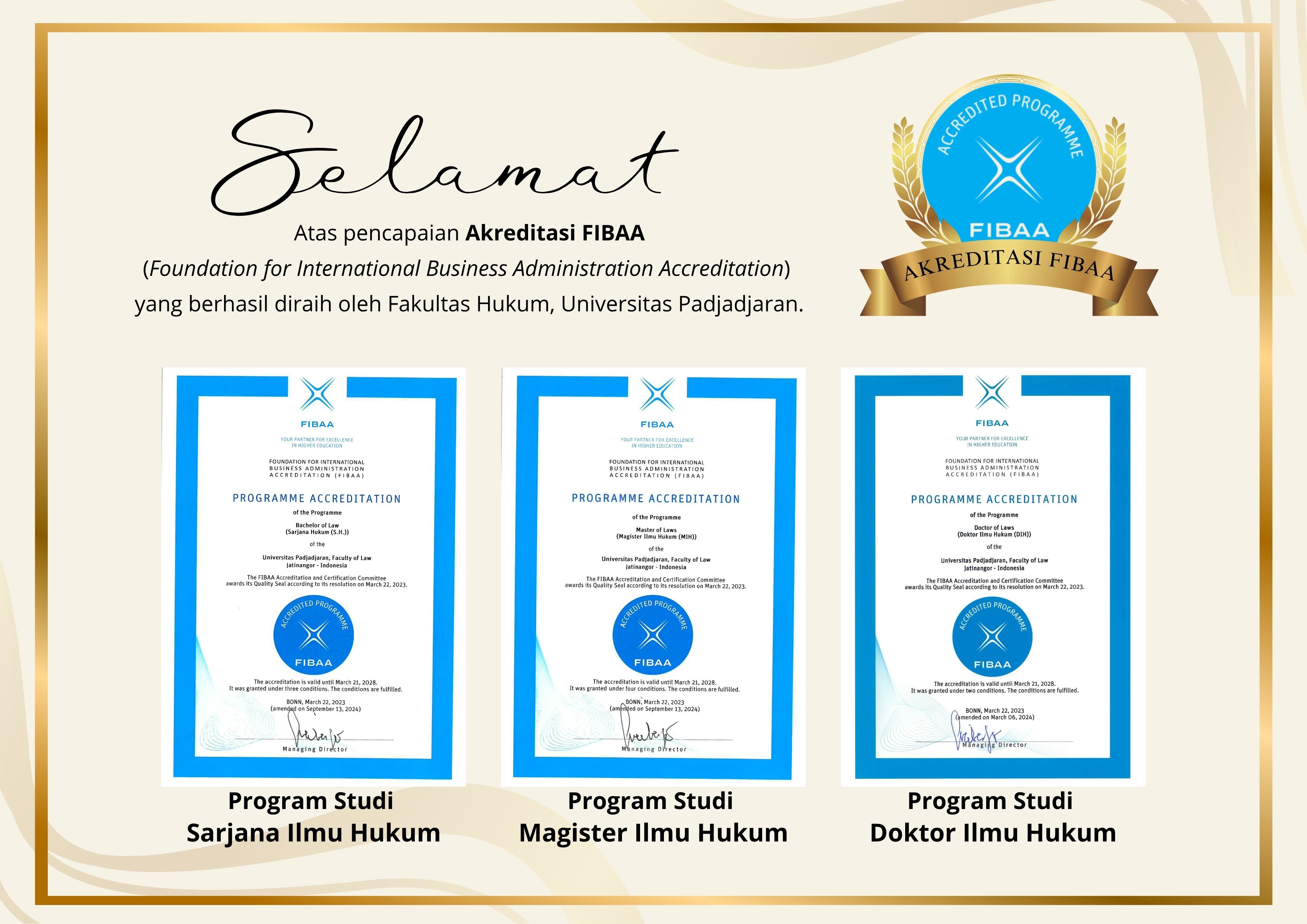 FIBAA International Accreditation Achievement in the Faculty of Law, Padjadjaran University