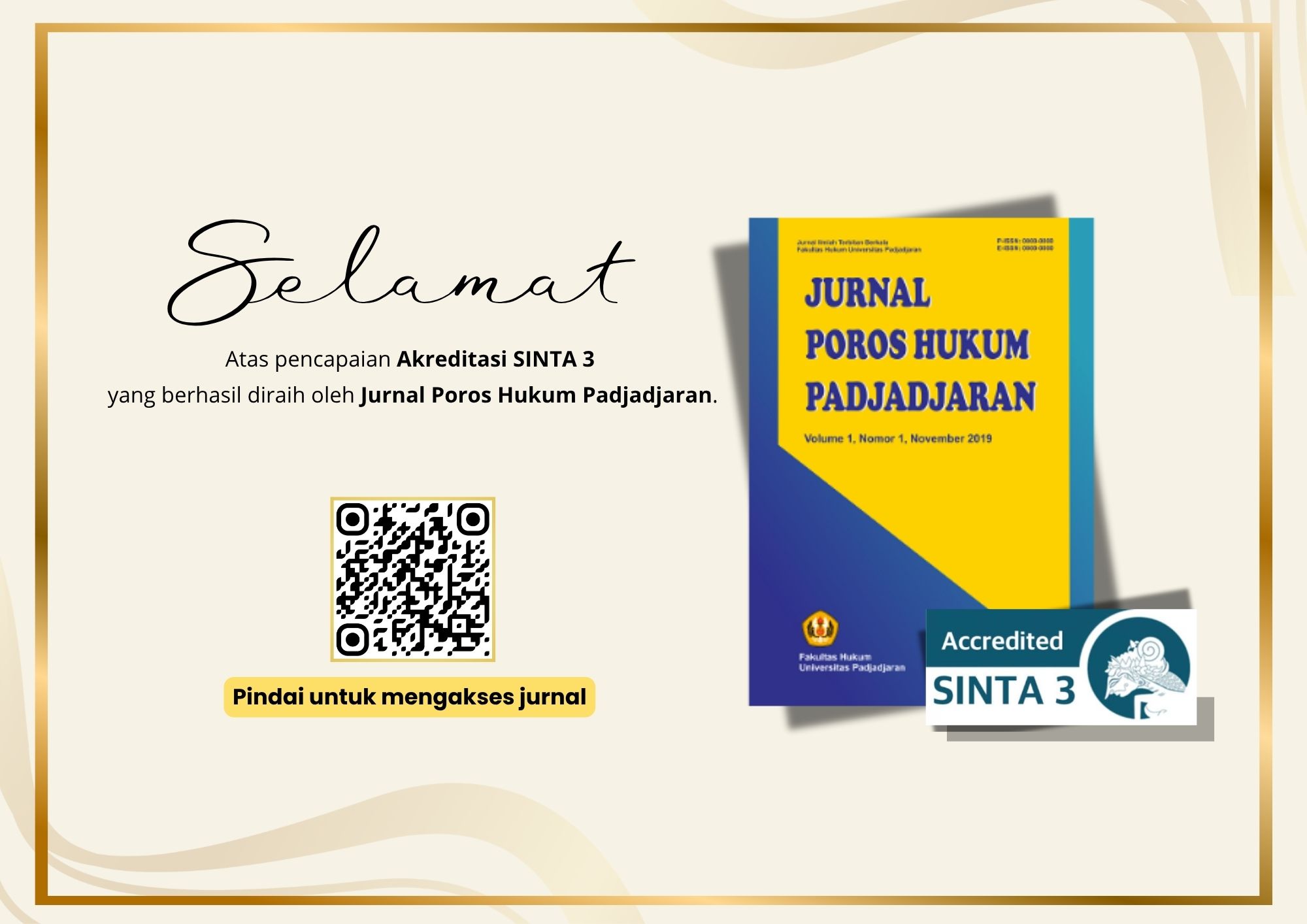 Capaian Akreditasi SINTA 3 Jurnal Poros Hukum Padjadjaran