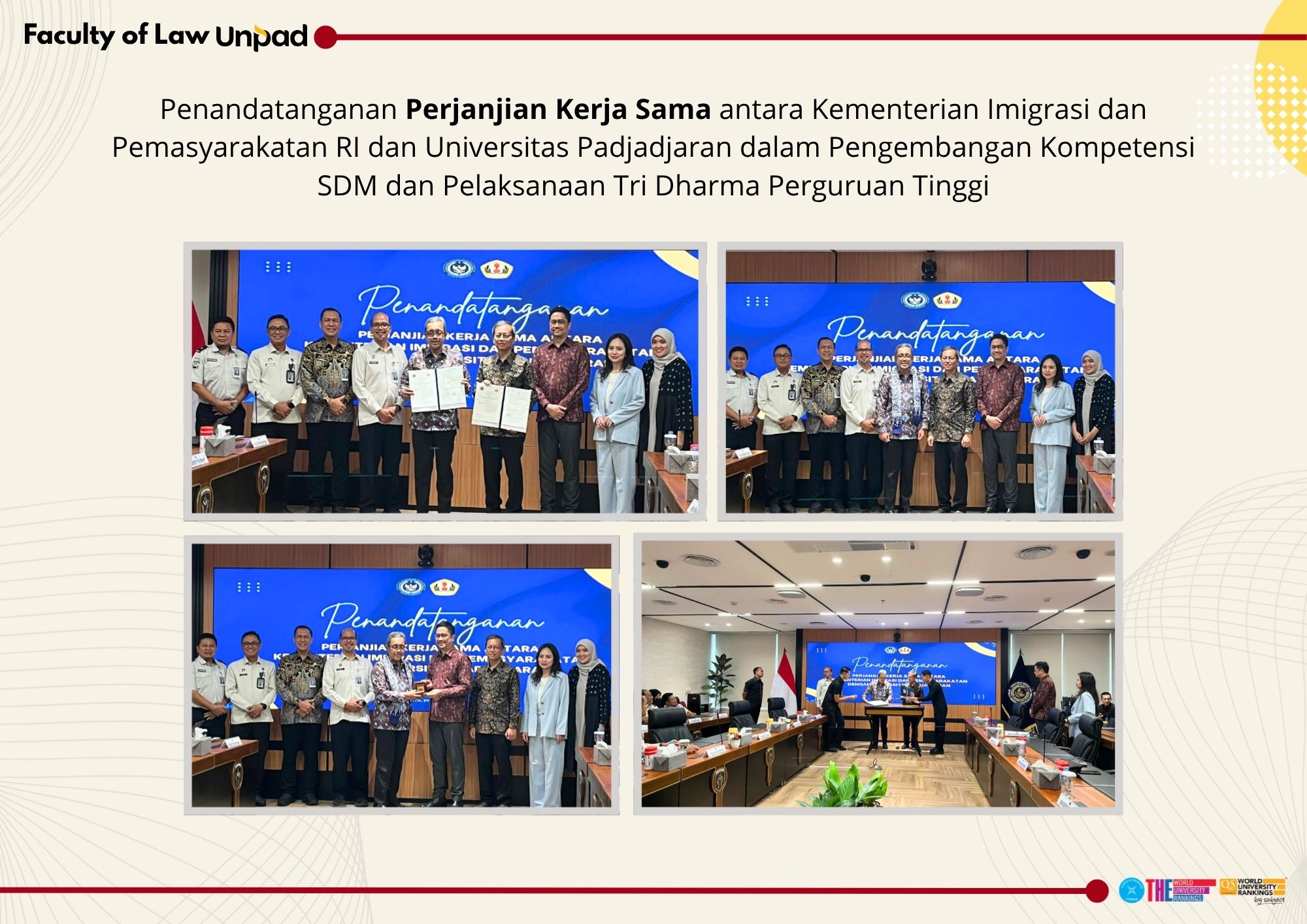 Penandatanganan Perjanjian Kerja Sama antara Kementerian Imigrasi dan Pemasyarakatan RI dan Universitas Padjadjaran dalam Pengembangan Kompetensi SDM dan Pelaksanaan Tri Dharma Perguruan Tinggi